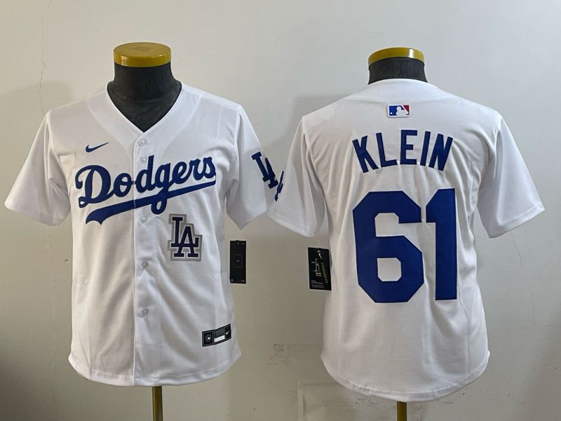 Youth 2025 Nike Los Angeles Dodgers #61 Klein White Game MLB Jersey 011->youth mlb jersey->Youth Jersey